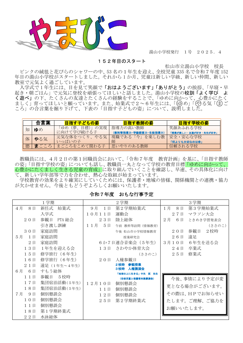 やまびこ　４月　第１号 .pdfの1ページ目のサムネイル
