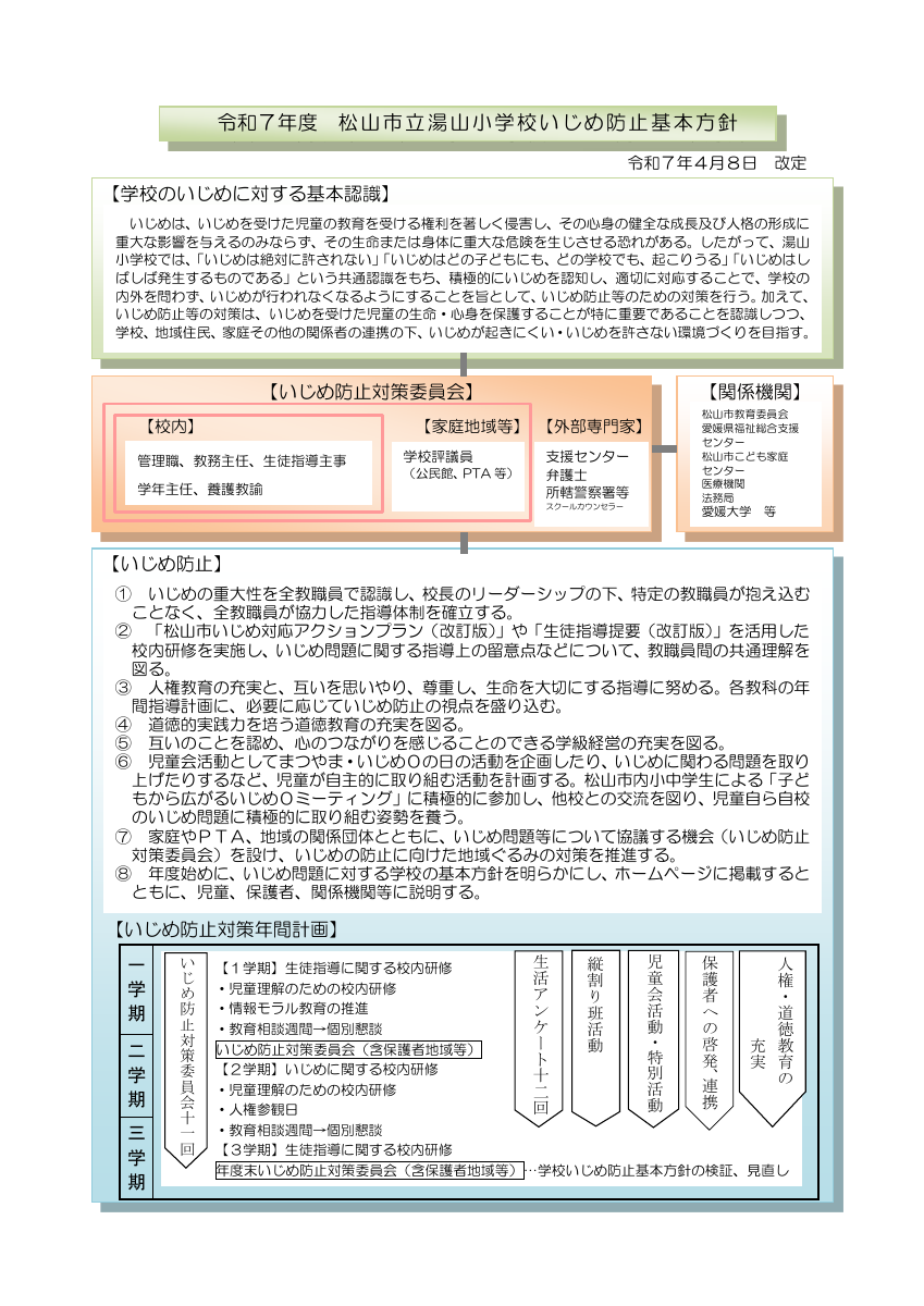 R７湯山小学校いじめ防止基本方針（HP用）.pdfの1ページ目のサムネイル